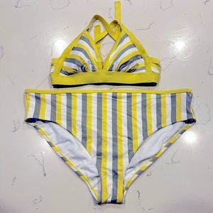 New Kona Sol Yellow Striped Bikini 3X Swimsuit 1X Top